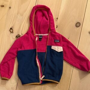 Patagonia Micro D Snap-T Fleece Hoodie - Pink and Navy